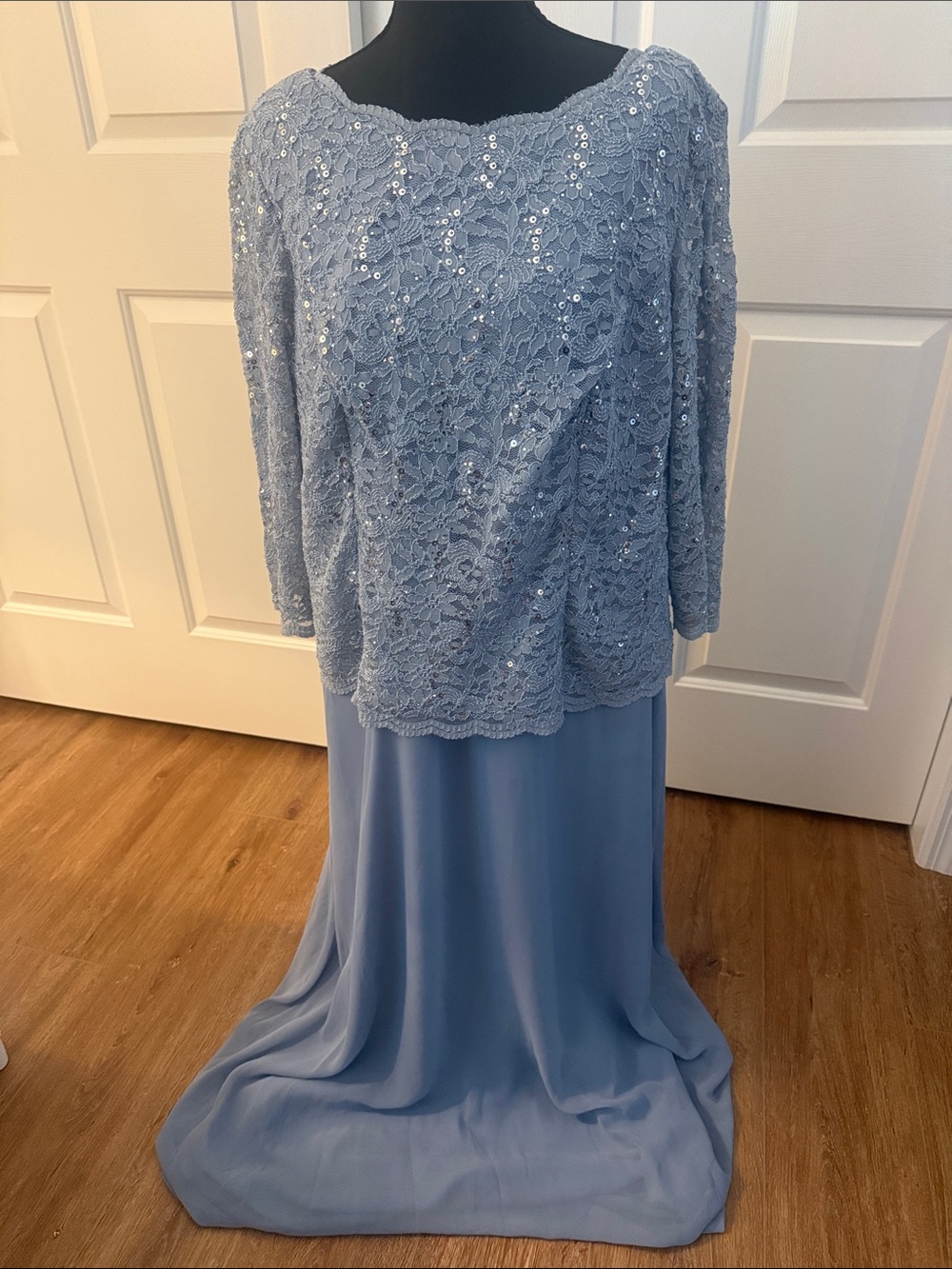 Alex Evenings Light Blue Lace-Trim Womens Formal Dress Mother of Bride, Groom